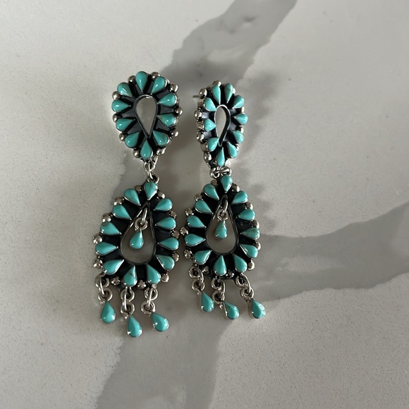 Native American Turquoise And Sterling Dangle Earrings - Picture 7 of 8